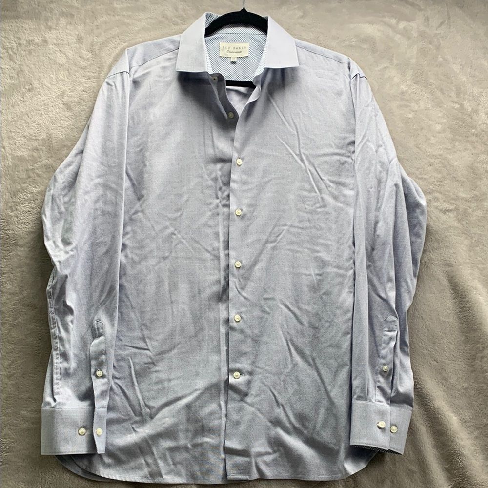 TED BAKER ✬ 16.5 34/35 MEN'S ENDURANCE LONG SLEEVE BUTTON DOWN SHIRT ✬ BLUE GREY